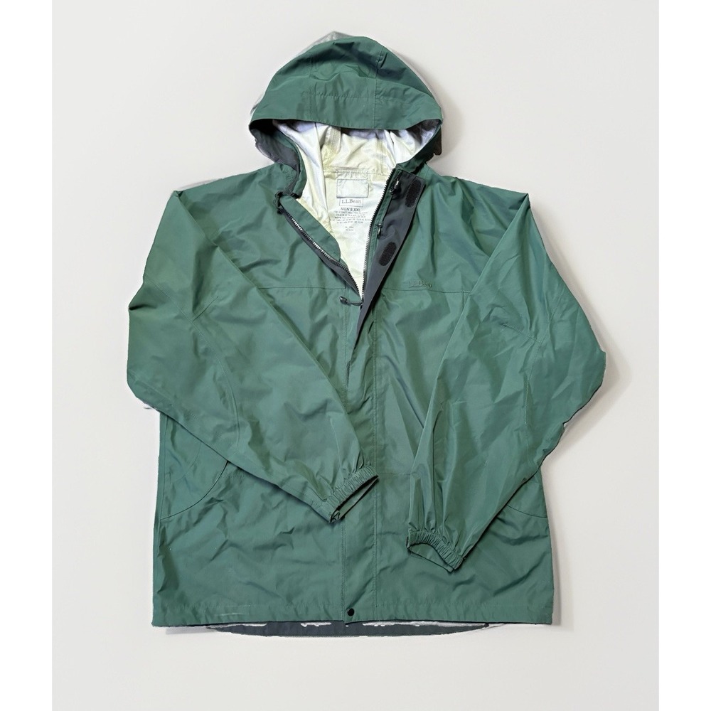 LL Bean Mens Trail Model Rain Jacket Green Full Zip Hooded Shell 284973 Size XXL